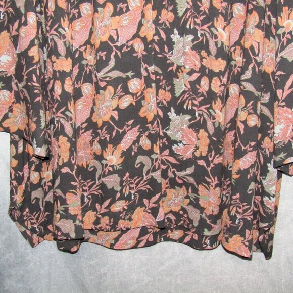 Wrap London Blue Orange Pink Floral Top Womens Sz US 8 Popover Button 3/4 Sleeve - Picture 3 of 9